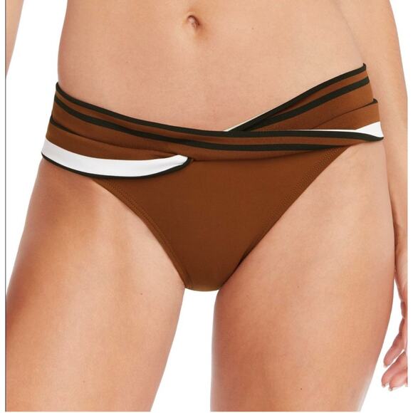 Robin Piccone Simone Twist Bikini Bottom Extra Small NEW Stripe Swim Cocoa NWOT